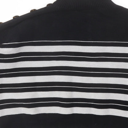 M&Co Womens Black Mock Neck Striped Viscose Pullover Jumper Size 14