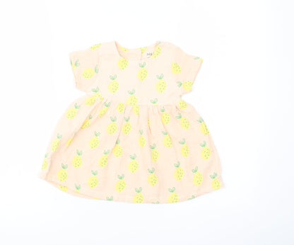 Marks and Spencer Girls Pink Geometric Polyester A-Line Size 6-9 Months Crew Neck Button
