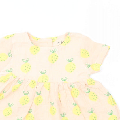 Marks and Spencer Girls Pink Geometric Polyester A-Line Size 6-9 Months Crew Neck Button