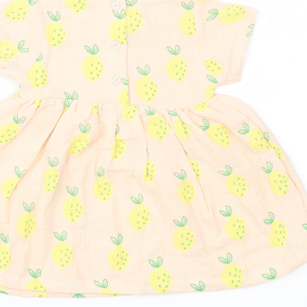 Marks and Spencer Girls Pink Geometric Polyester A-Line Size 6-9 Months Crew Neck Button