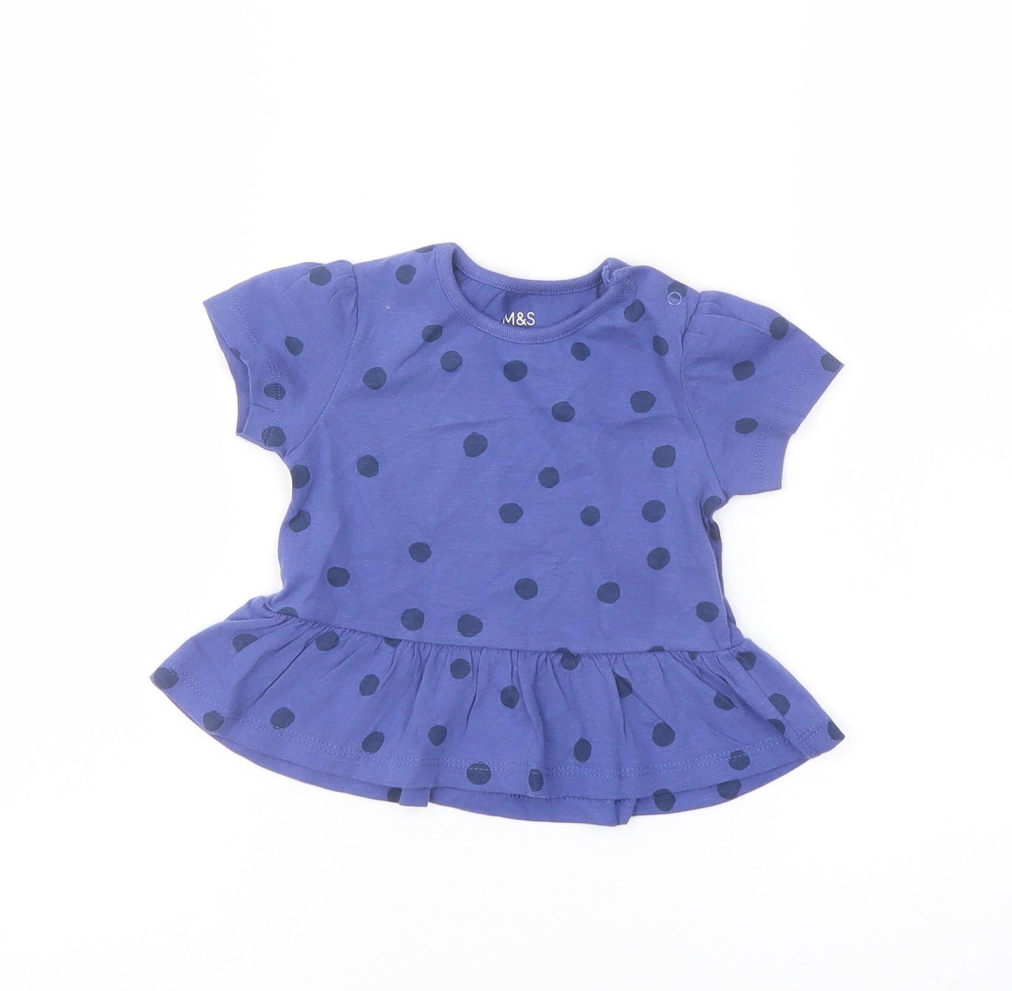 Marks and Spencer Girls Pink Polka Dot Cotton Basic T-Shirt Size 6-9 Months Crew Neck Snap