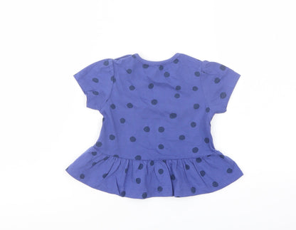 Marks and Spencer Girls Pink Polka Dot Cotton Basic T-Shirt Size 6-9 Months Crew Neck Snap