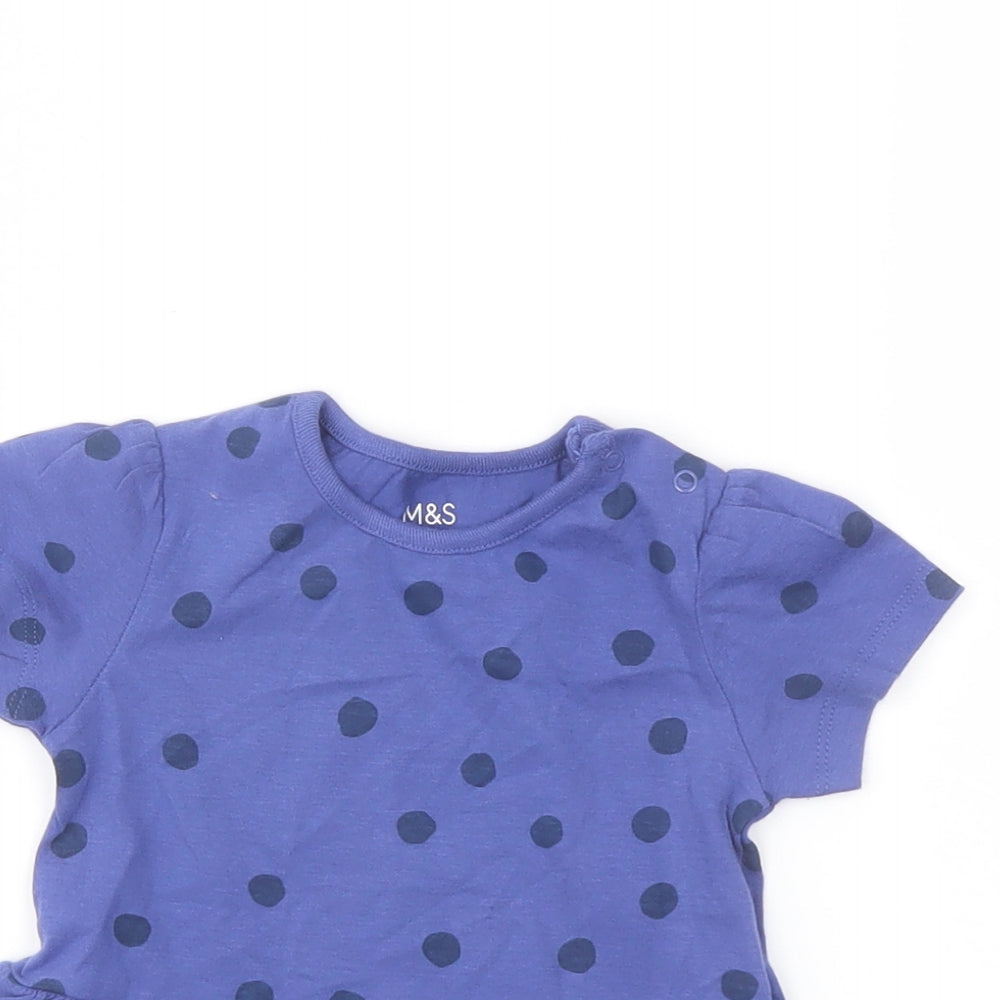 Marks and Spencer Girls Pink Polka Dot Cotton Basic T-Shirt Size 6-9 Months Crew Neck Snap