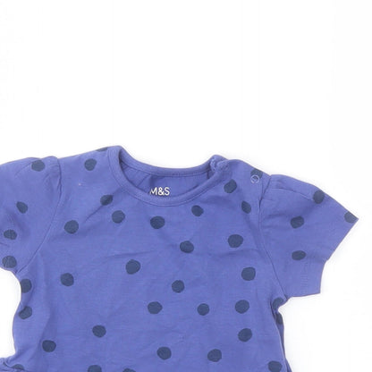 Marks and Spencer Girls Pink Polka Dot Cotton Basic T-Shirt Size 6-9 Months Crew Neck Snap