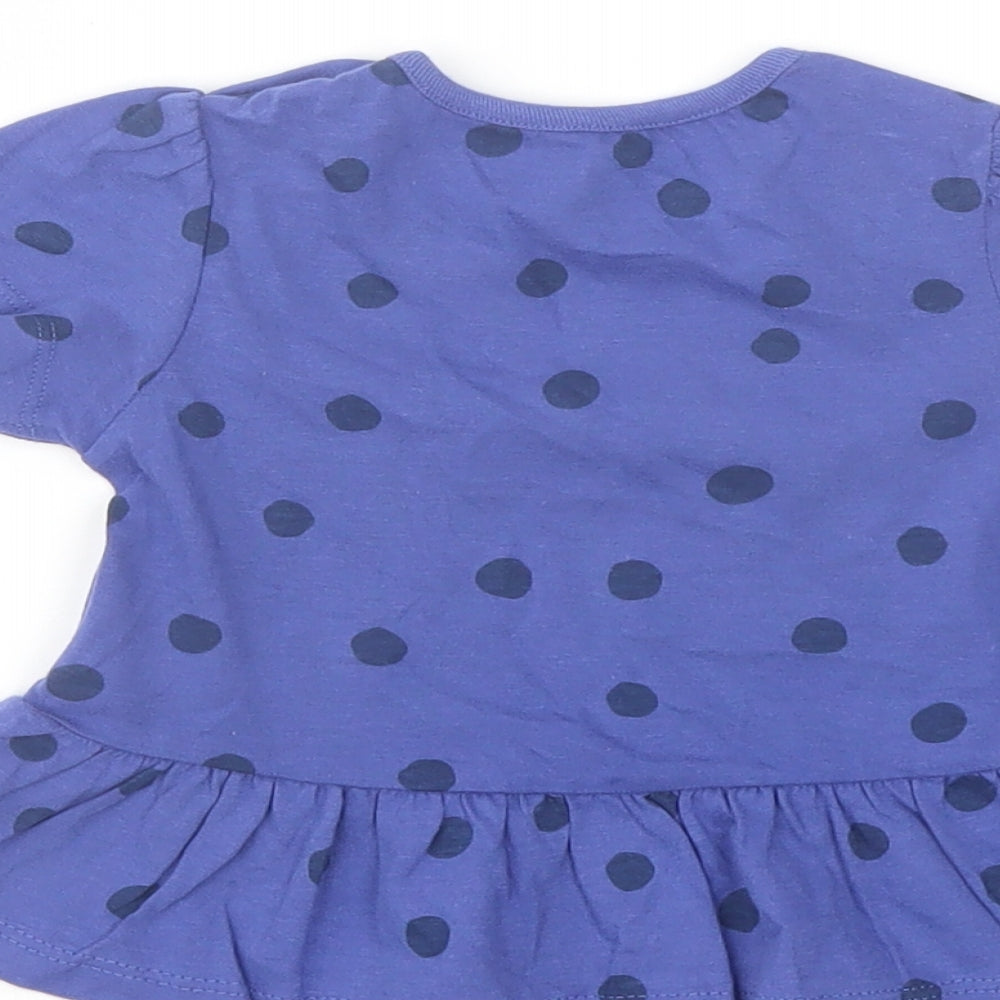 Marks and Spencer Girls Pink Polka Dot Cotton Basic T-Shirt Size 6-9 Months Crew Neck Snap