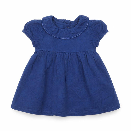 Marks and Spencer Girls Blue Cotton A-Line Size 3-6 Months Collared Button