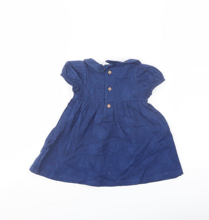 Marks and Spencer Girls Blue Cotton A-Line Size 3-6 Months Collared Button