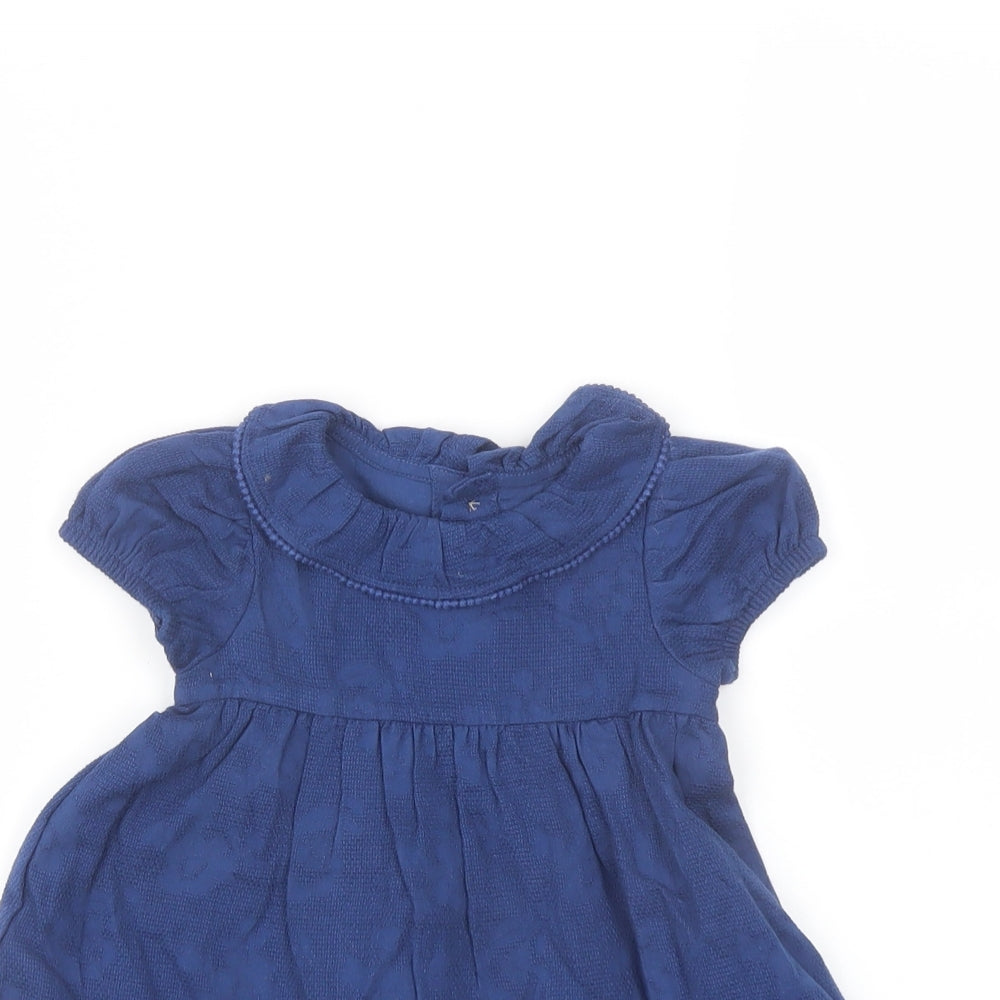 Marks and Spencer Girls Blue Cotton A-Line Size 3-6 Months Collared Button