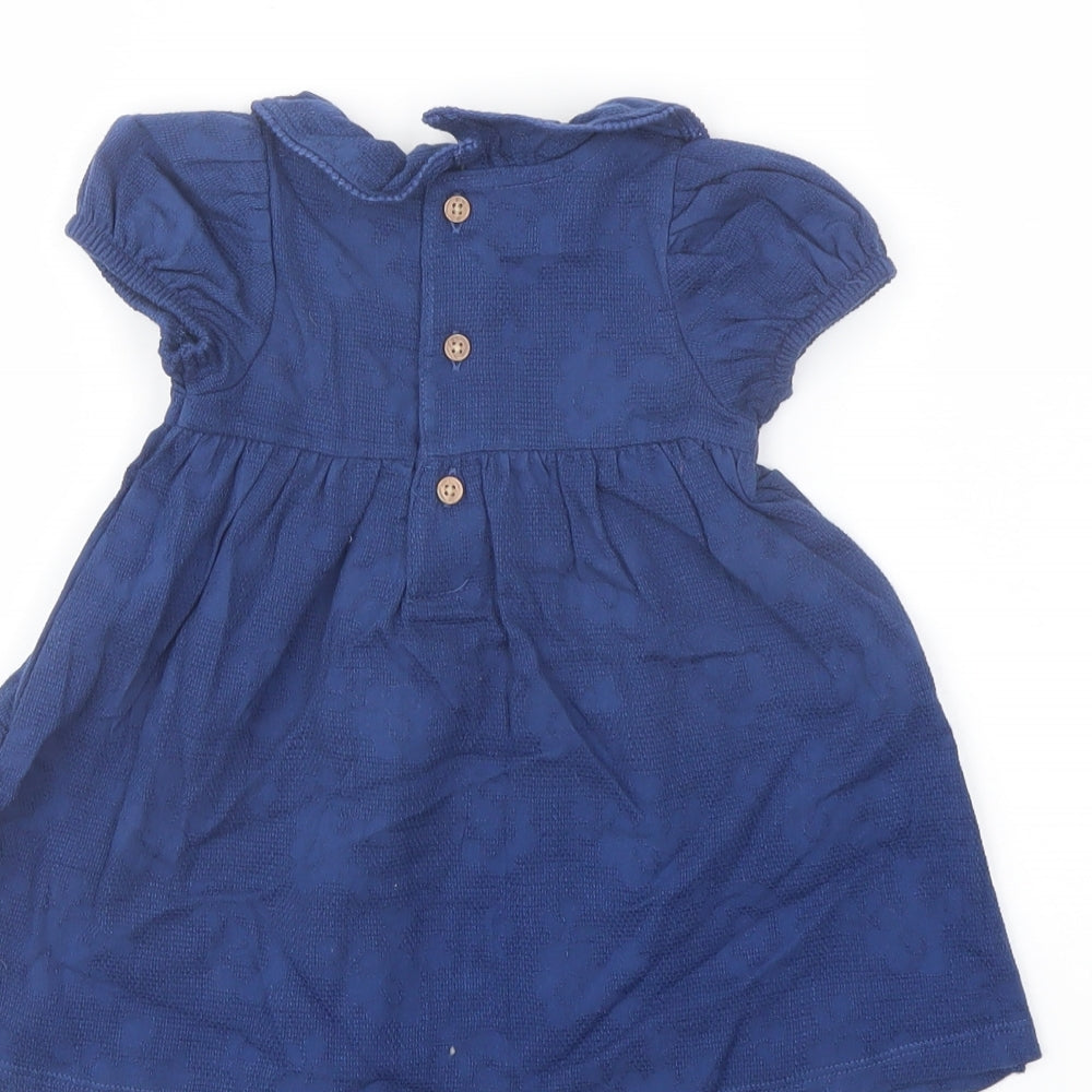 Marks and Spencer Girls Blue Cotton A-Line Size 3-6 Months Collared Button