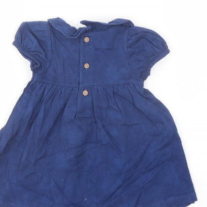 Marks and Spencer Girls Blue Cotton A-Line Size 3-6 Months Collared Button