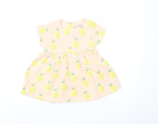 Marks and Spencer Girls Pink Geometric Polyester A-Line Size 3-6 Months Crew Neck Button