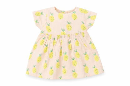 Front view of Marks & Spencer girls’ pink geometric polyester a-line, size 3-6, months crew neck button
