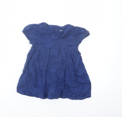 Marks and Spencer Girls Blue Cotton A-Line Size 3-6 Months Collared Button