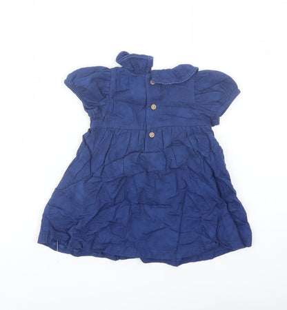 Marks and Spencer Girls Blue Cotton A-Line Size 3-6 Months Collared Button