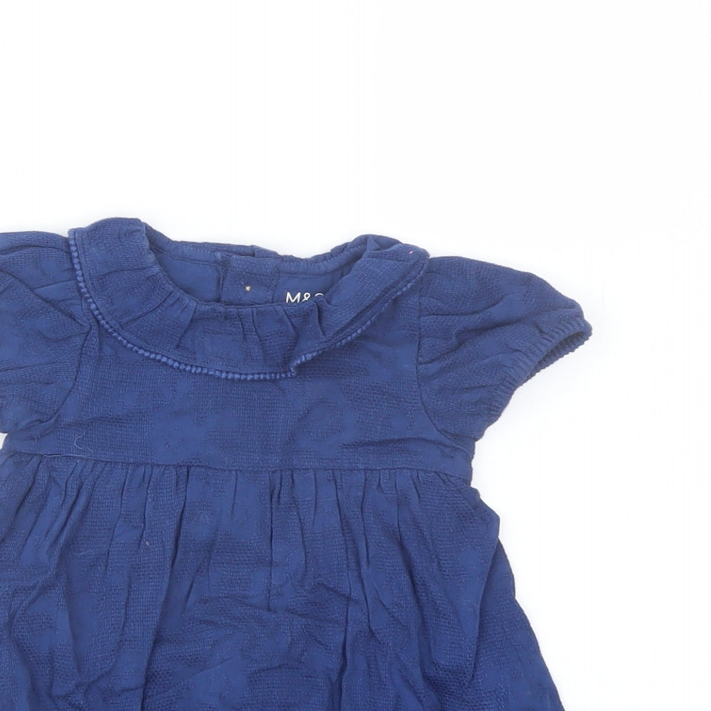 Marks and Spencer Girls Blue Cotton A-Line Size 3-6 Months Collared Button