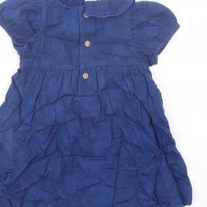 Marks and Spencer Girls Blue Cotton A-Line Size 3-6 Months Collared Button