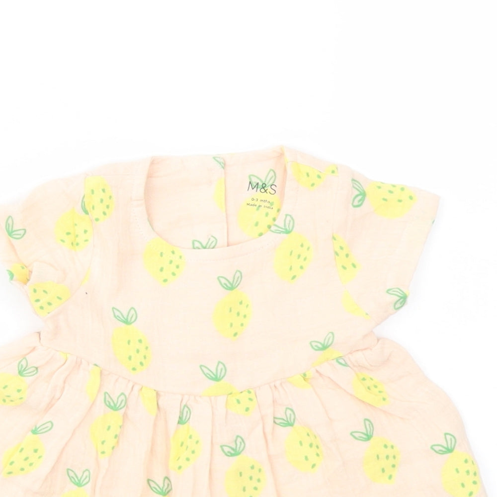 Marks and Spencer Girls Pink Geometric Polyester A-Line Size 0-3 Months Crew Neck Button