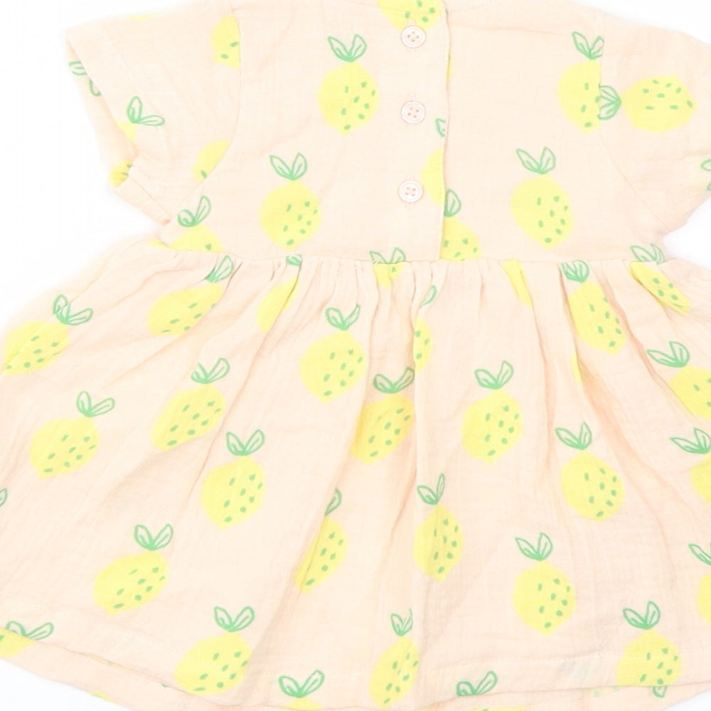 Marks and Spencer Girls Pink Geometric Polyester A-Line Size 0-3 Months Crew Neck Button