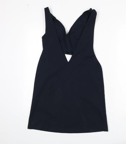 Zara Womens Blue Cotton A-Line Size S V-Neck Hook & Eye