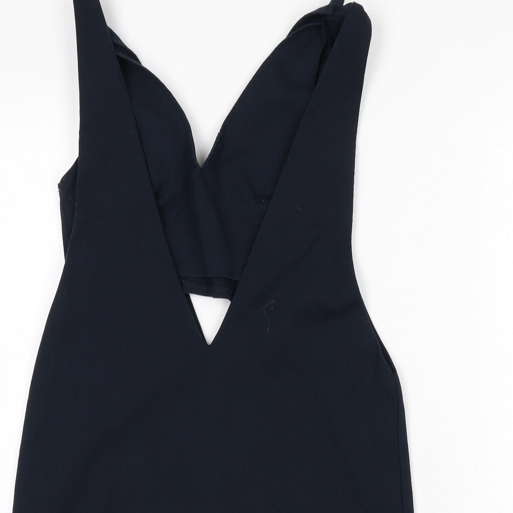 Zara Womens Blue Cotton A-Line Size S V-Neck Hook & Eye