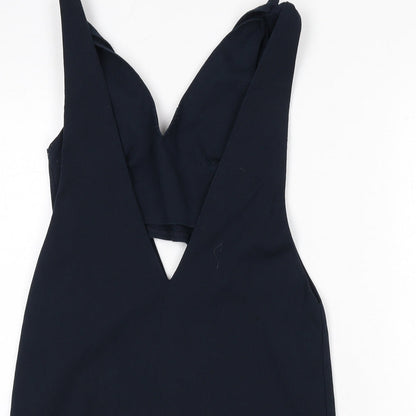 Zara Womens Blue Cotton A-Line Size S V-Neck Hook & Eye