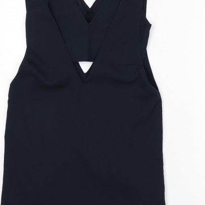 Zara Womens Blue Cotton A-Line Size S V-Neck Hook & Eye