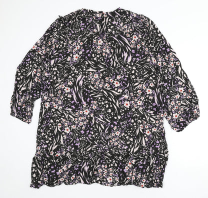 Marks and Spencer Womens Multicoloured Geometric Viscose Sheath Size 22 V-Neck Button - Flowers, Glitter