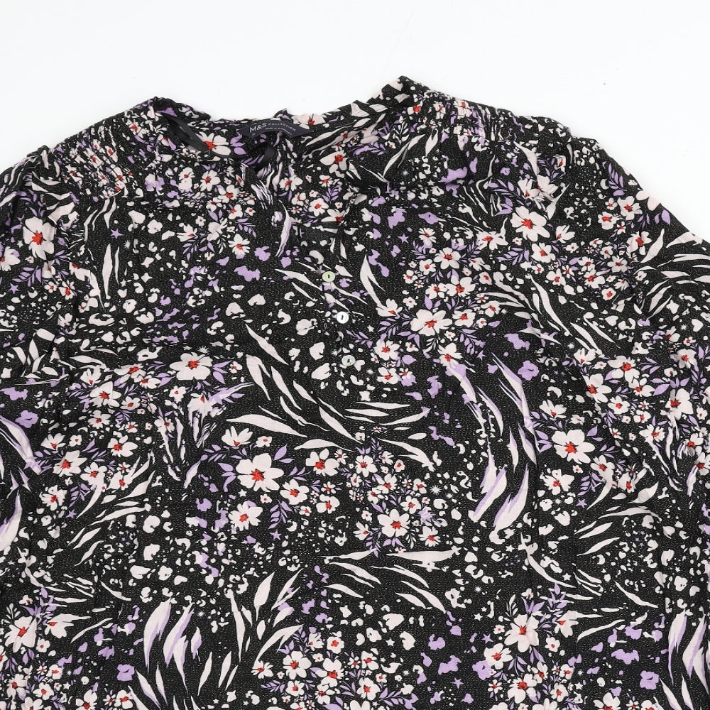 Marks and Spencer Womens Multicoloured Geometric Viscose Sheath Size 22 V-Neck Button - Flowers, Glitter