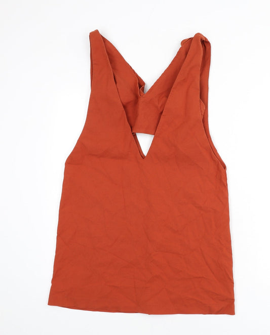 Zara Womens Orange Cotton A-Line Size M V-Neck Hook & Eye