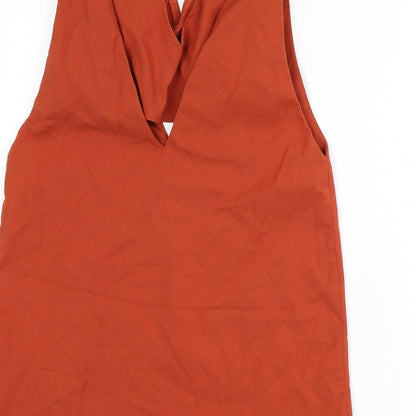 Zara Womens Orange Cotton A-Line Size M V-Neck Hook & Eye
