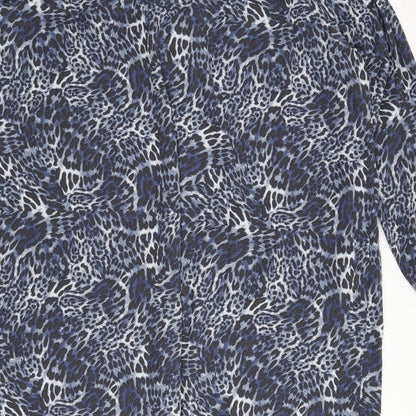 Marks and Spencer Womens Blue Animal Print Polyester Sheath Size 24 Round Neck Button - Leopard Print