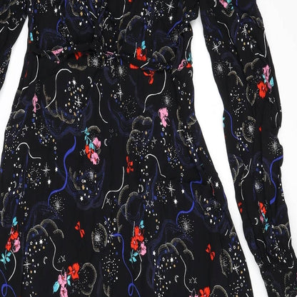 Marks and Spencer Womens Black Viscose A-Line Size 10 V-Neck Zip - Tie Detail