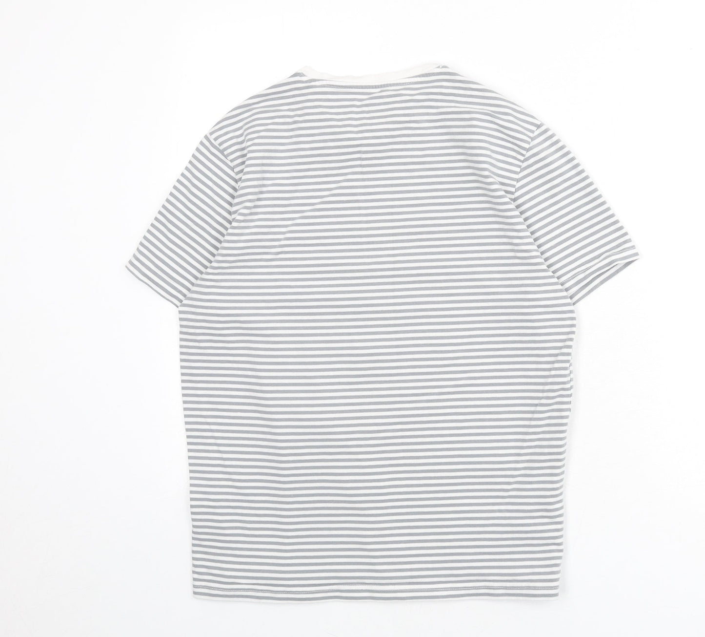 H&M Womens Grey Striped Cotton Basic T-Shirt Size L Round Neck