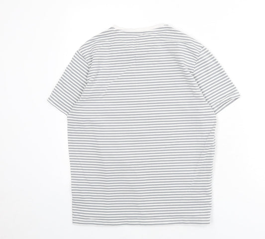 H&M Womens Grey Striped Cotton Basic T-Shirt Size L Round Neck