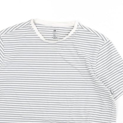 H&M Womens Grey Striped Cotton Basic T-Shirt Size L Round Neck