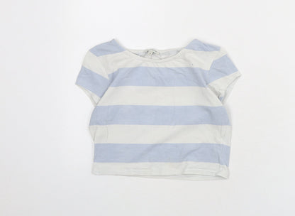 River Island Womens Blue Striped Cotton Cropped T-Shirt Size 8 Round Neck