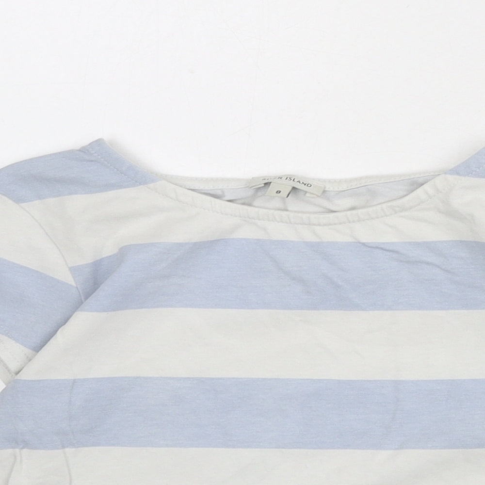 River Island Womens Blue Striped Cotton Cropped T-Shirt Size 8 Round Neck