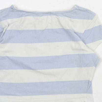 River Island Womens Blue Striped Cotton Cropped T-Shirt Size 8 Round Neck