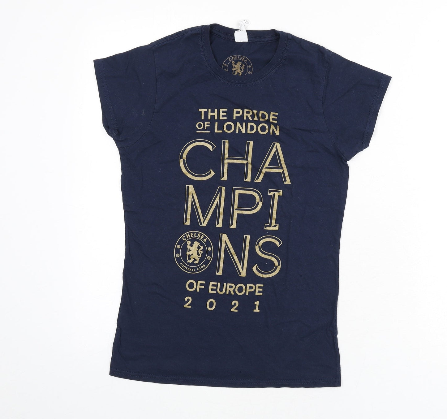Chelsea Womens Blue Cotton Basic T-Shirt Size S Round Neck - Football, Euro 2021