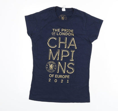 Chelsea Womens Blue Cotton Basic T-Shirt Size S Round Neck - Football, Euro 2021
