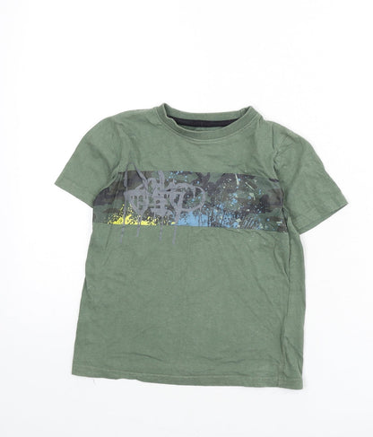 M&Co Boys Green Cotton Basic T-Shirt Size 7-8 Years Round Neck Pullover