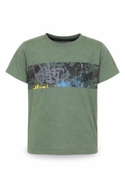 M&Co Boys Green Cotton Basic T-Shirt Size 7-8 Years Round Neck Pullover