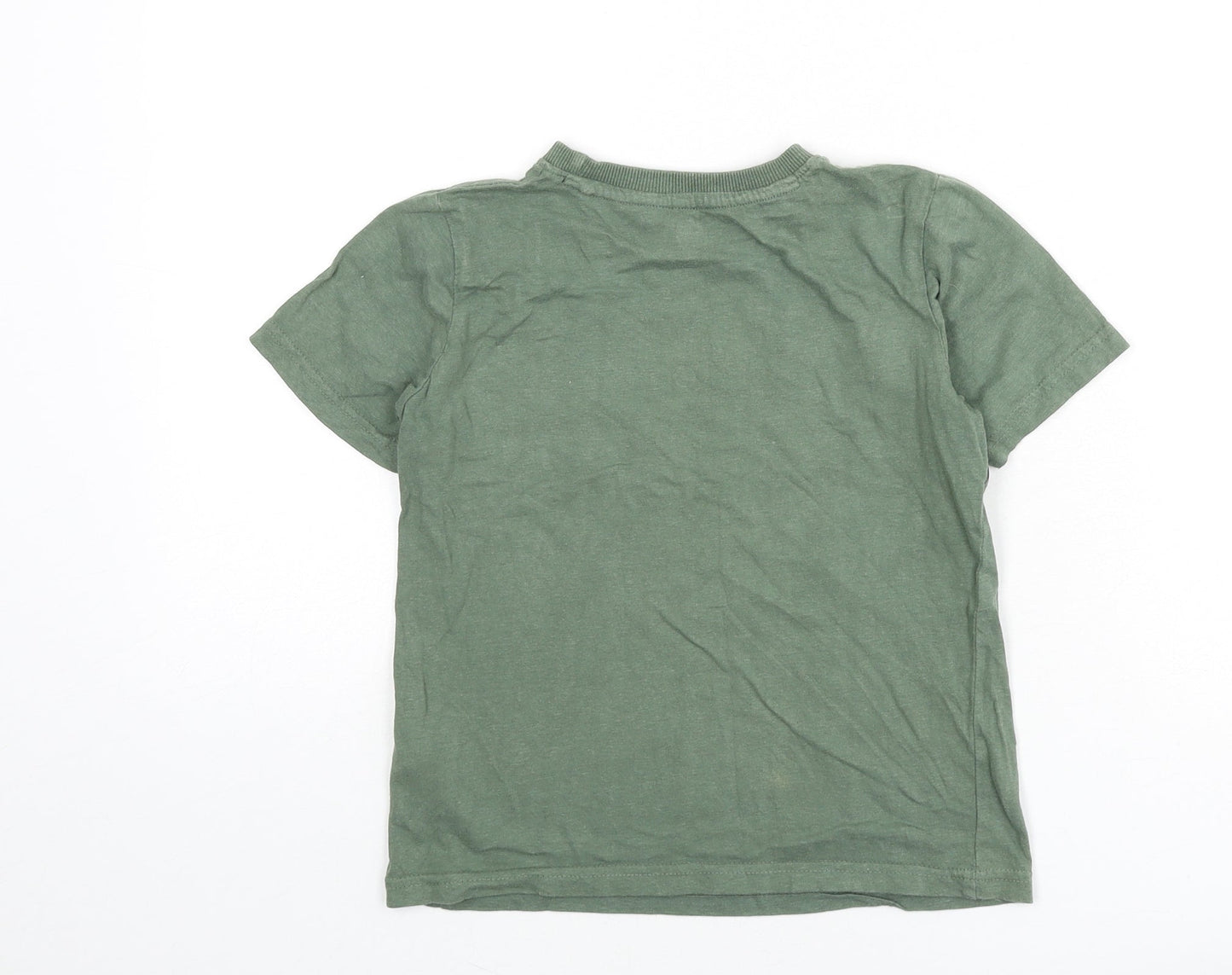 M&Co Boys Green Cotton Basic T-Shirt Size 7-8 Years Round Neck Pullover