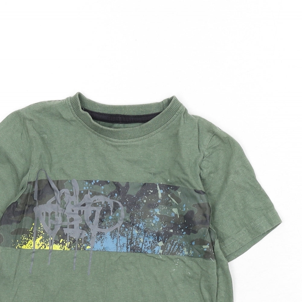 M&Co Boys Green Cotton Basic T-Shirt Size 7-8 Years Round Neck Pullover