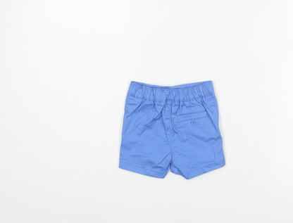 Marks and Spencer Boys Blue Cotton Cropped Trousers Size 0-3 Months Button