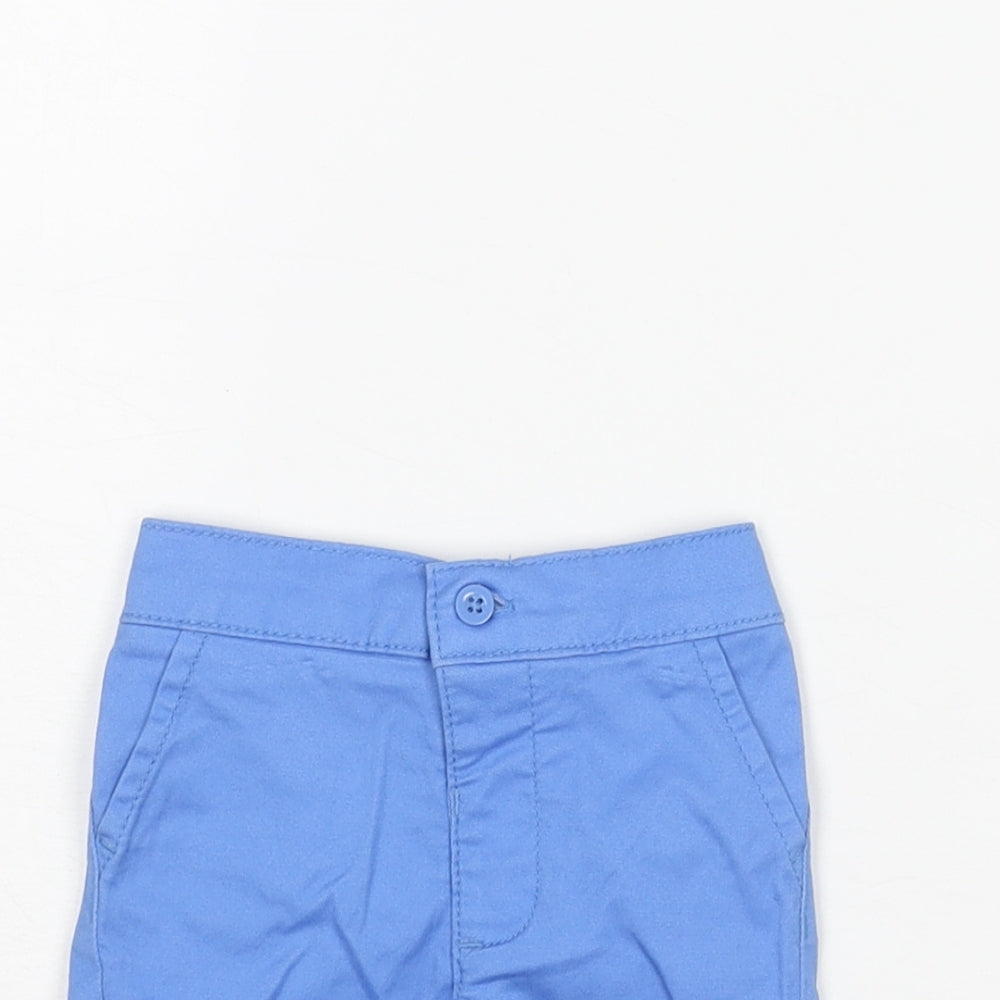 Marks and Spencer Boys Blue Cotton Cropped Trousers Size 0-3 Months Button