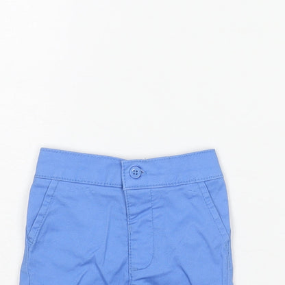 Marks and Spencer Boys Blue Cotton Cropped Trousers Size 0-3 Months Button