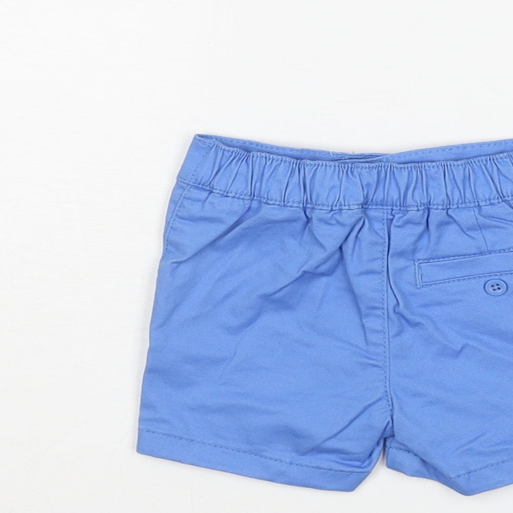 Marks and Spencer Boys Blue Cotton Cropped Trousers Size 0-3 Months Button