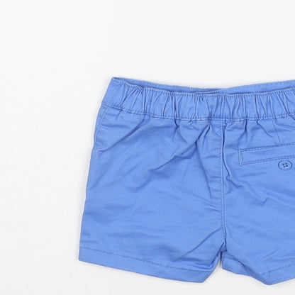 Marks and Spencer Boys Blue Cotton Cropped Trousers Size 0-3 Months Button