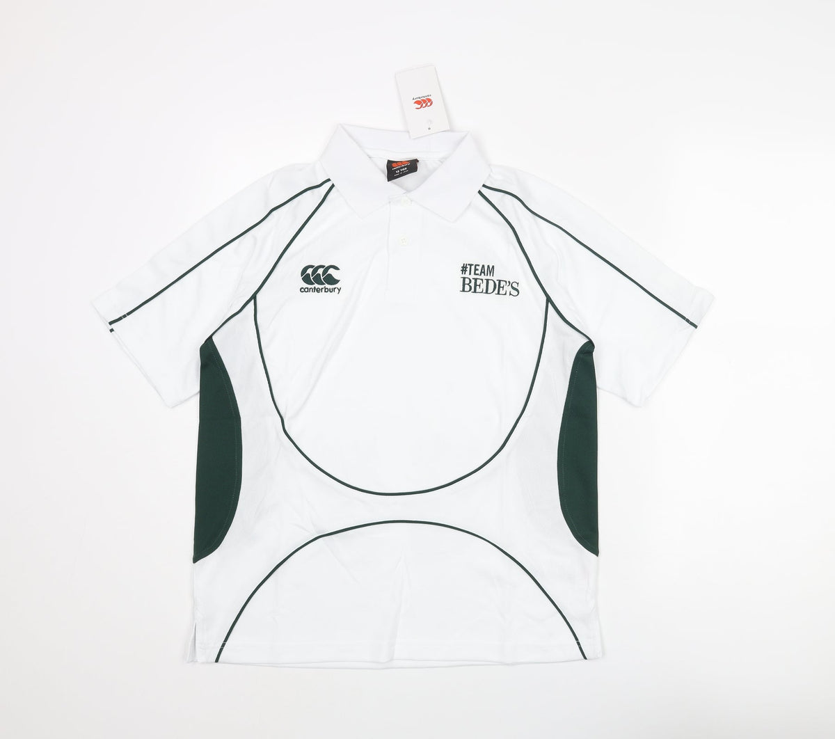 Canterbury Boys White Colourblock Polyester Basic Polo Size 12 Years Collared Button - Logo #TEAM BEDE'S